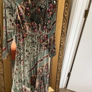 Anthropologie vintage velvet green printed dress